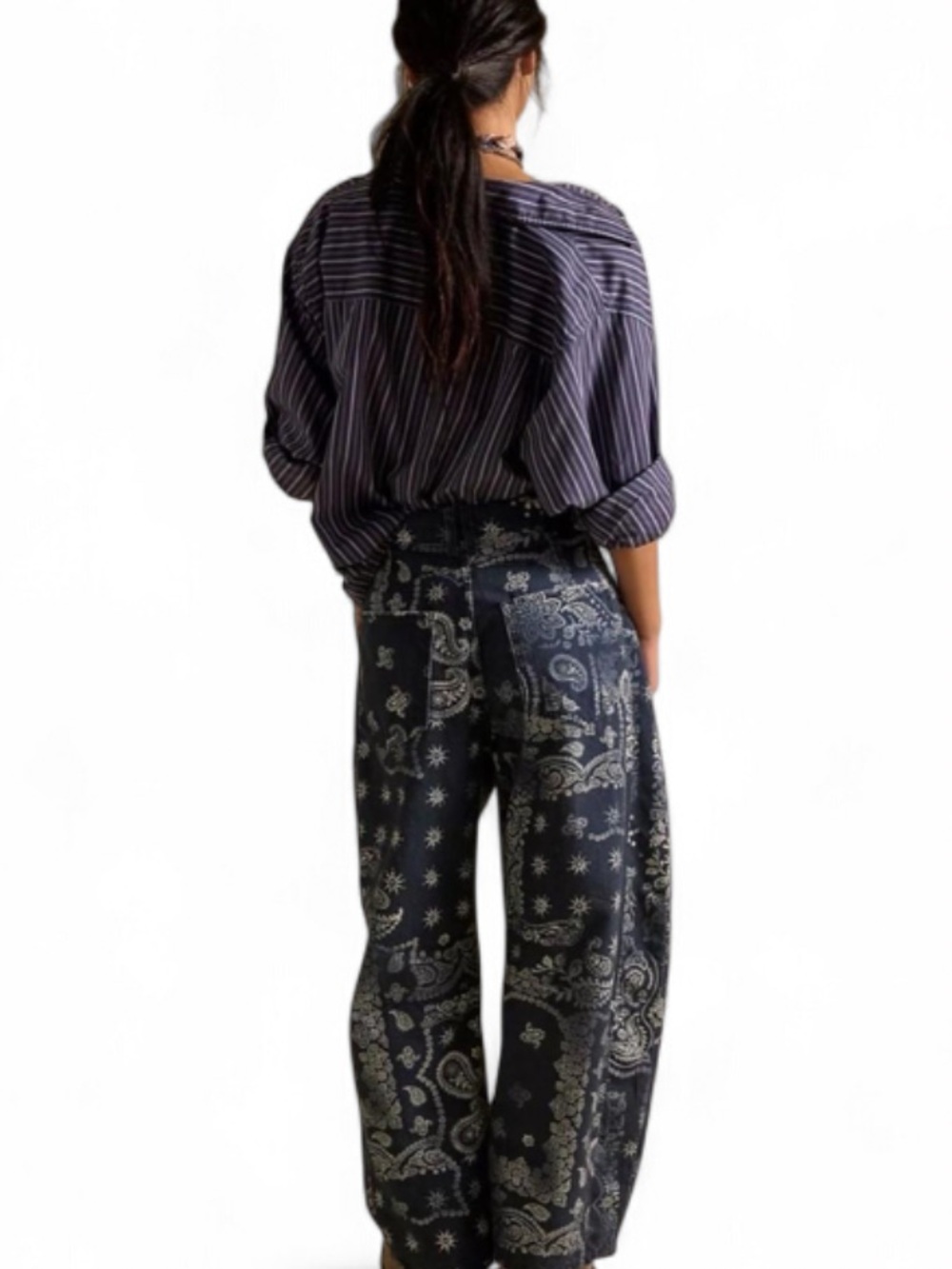 Free People Good Luck Barrel Jeans Bandana Print 26 NWOT Rare Sold Out - Picture 3 of 7
